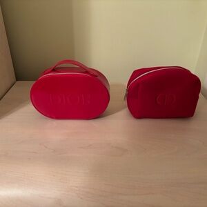 New Dior Red Collection Cosmetic Pouch & Patent Like Bag 2 Piece Set